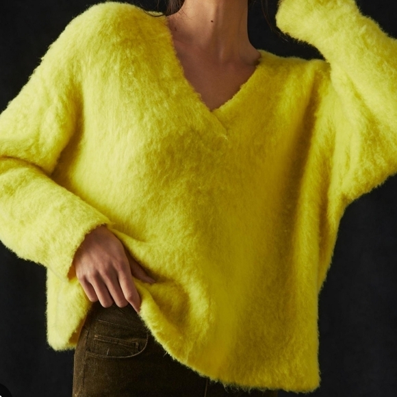 Maeve Plush V-Neck Sweater Yellow - Picture 1 of 4